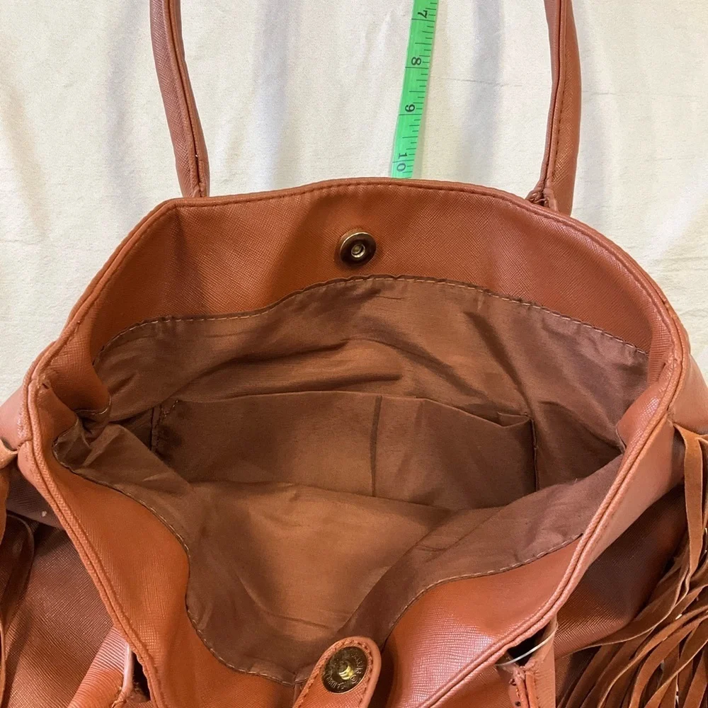 Brown Fringe Boho Tote Bag Western Cowgirl Festival Shoulder Bag Faux Leather